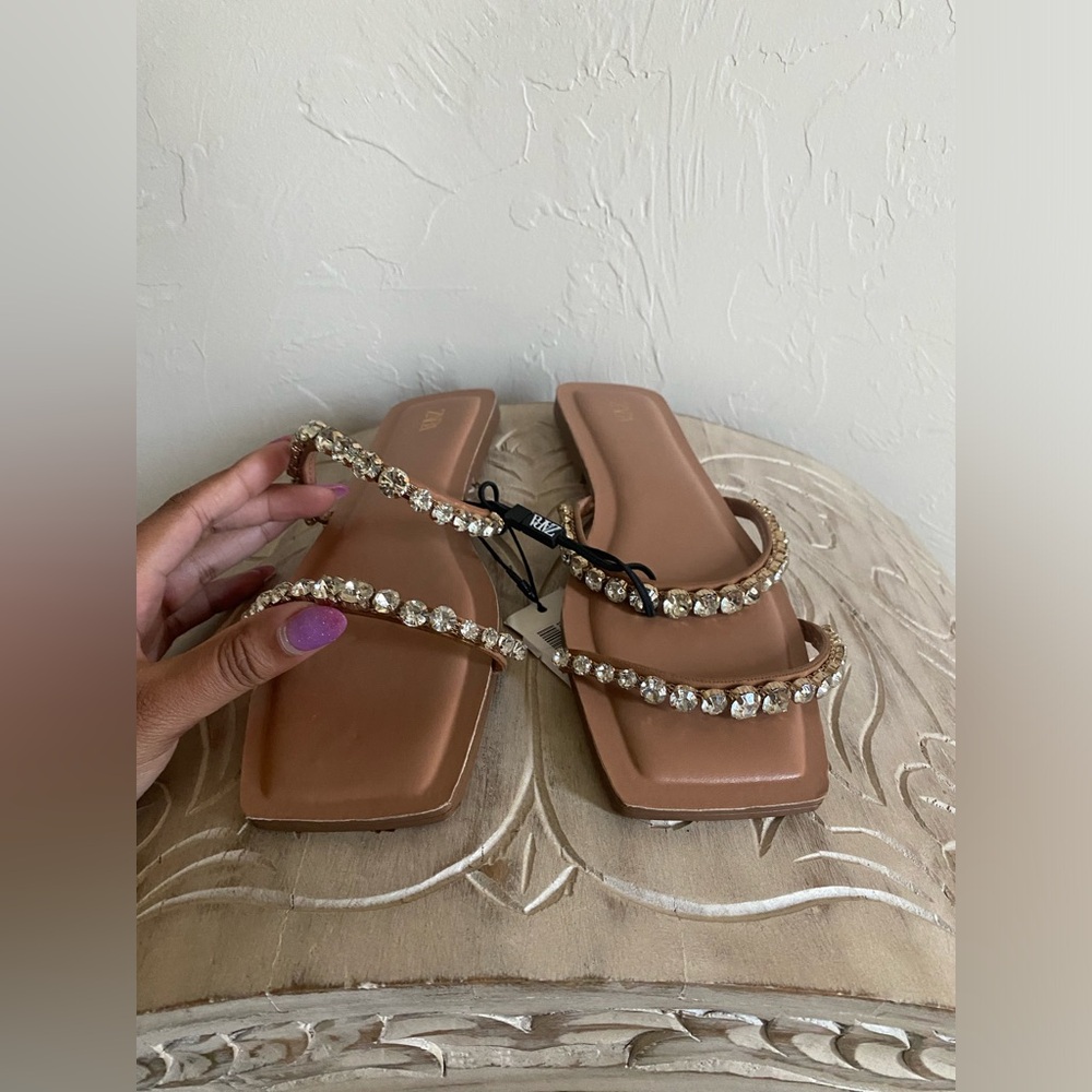 Zara Flat Rhinestone Sandals - Picture 4 of 9